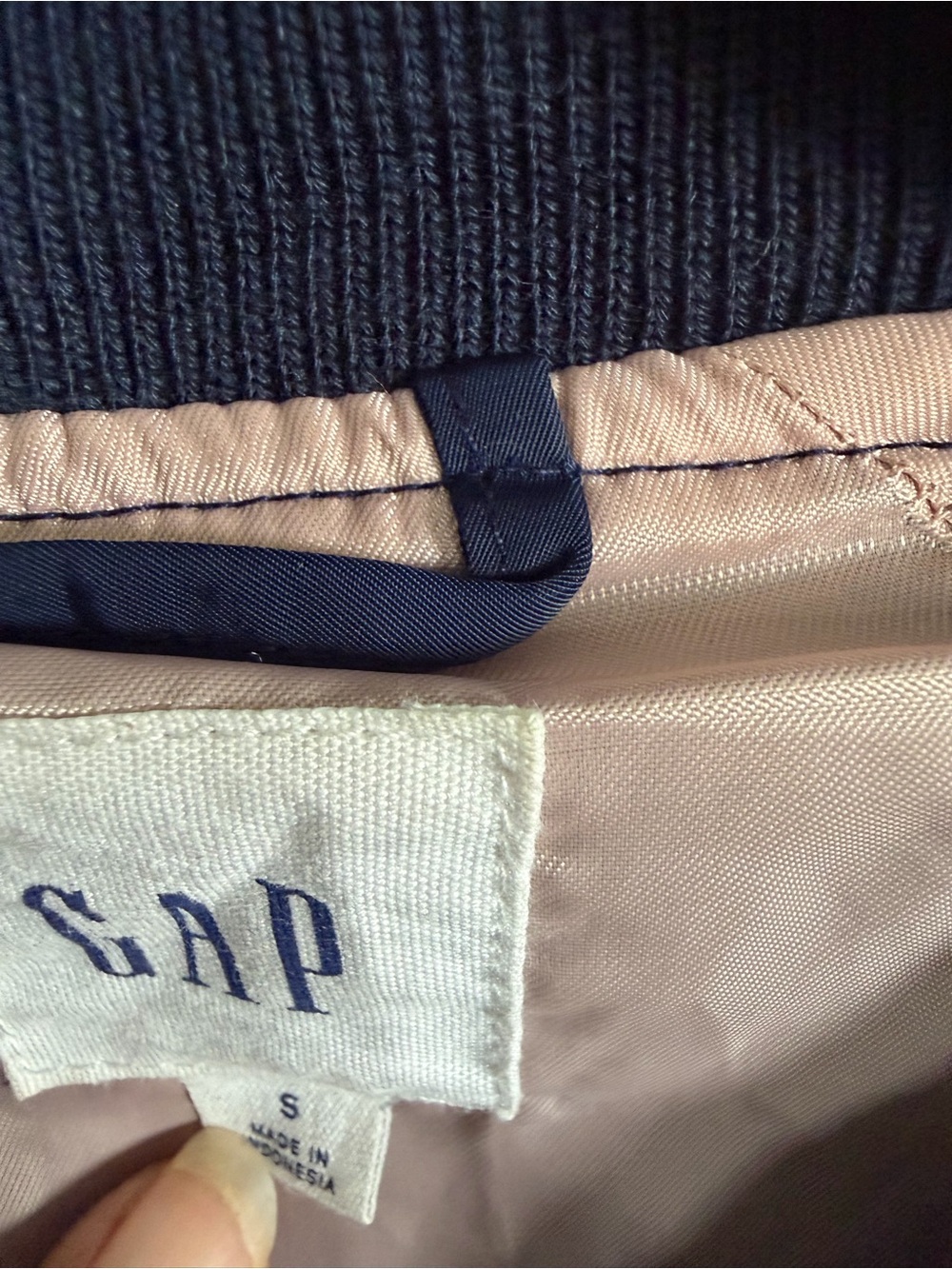 GAP Navy Bomber Jacket with White Shoulder Stripe - Picture 5 of 8